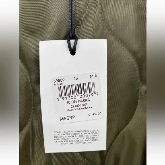 COACH Oversized Military Icon Parka Removable Linen and hoody Size 48 $1400